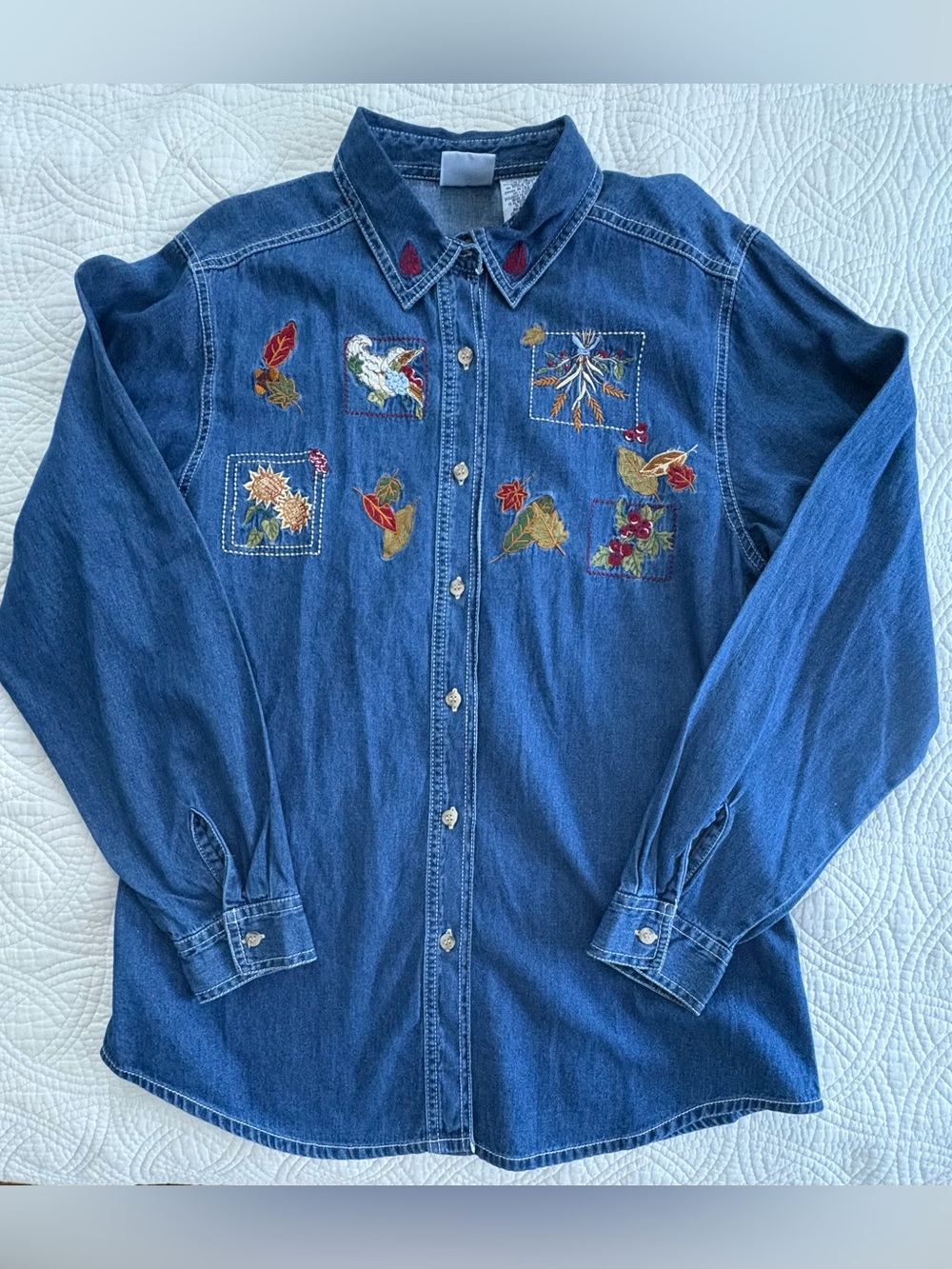 Embroidered Fall Denim Button Down Bobbie Brooks Medium